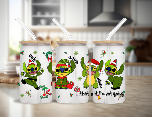 Naughty Stitch the Grinch Glass Cup