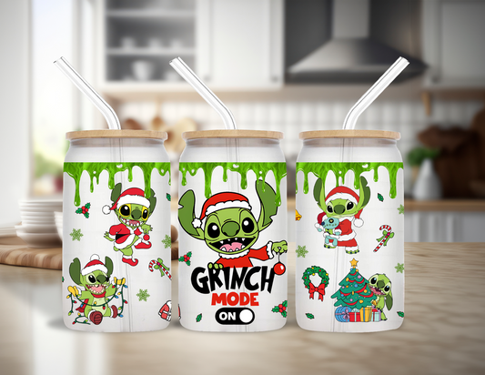 Grinch Stitch Mode Glass Cup