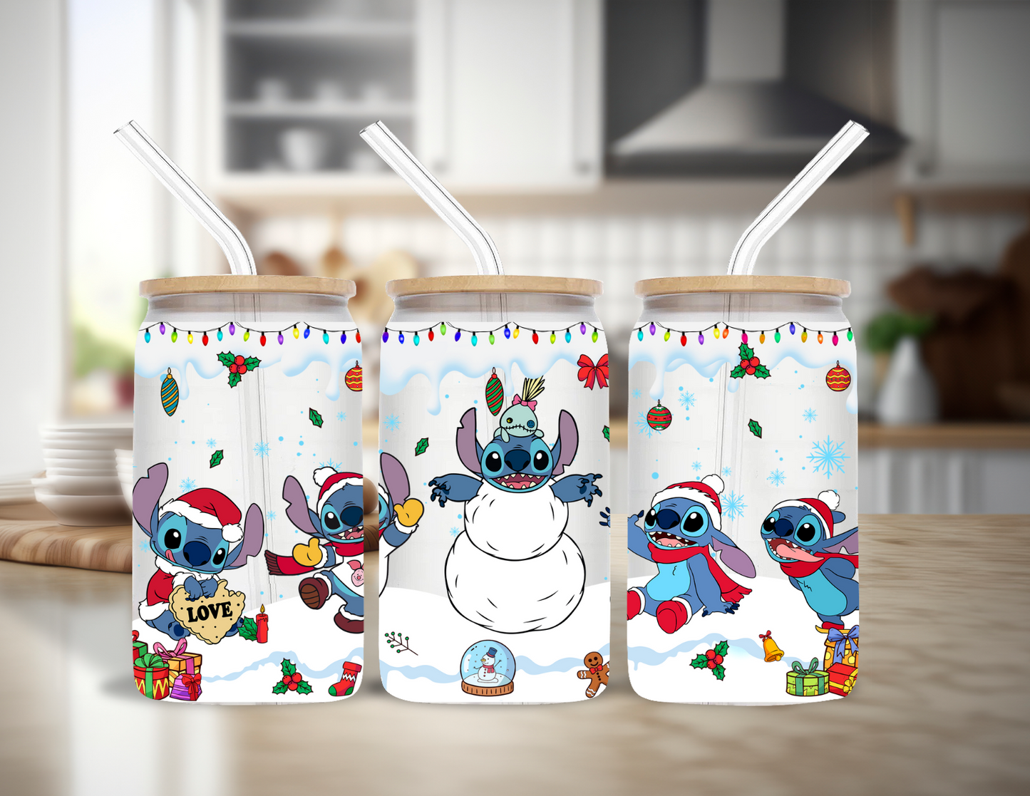 Stitch Snow Glass Cup