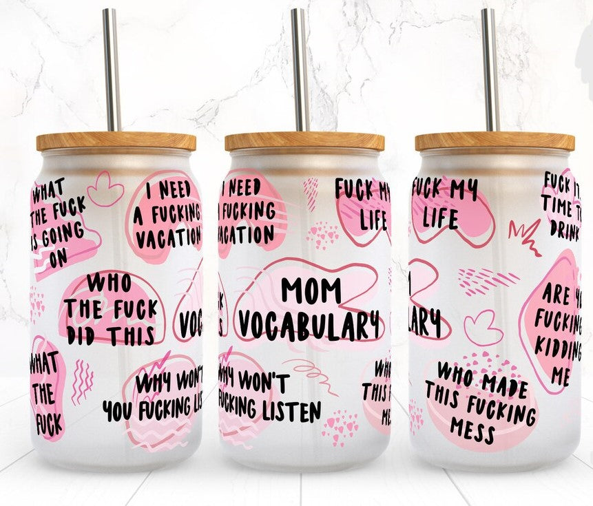 Mom Vocabulary Glass Cup