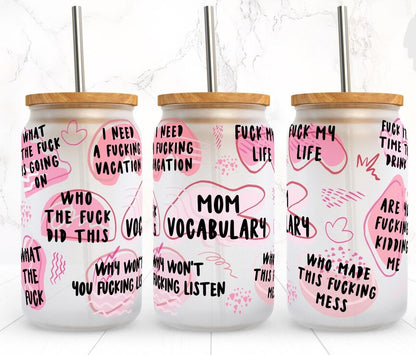 Mom Vocabulary Glass Cup