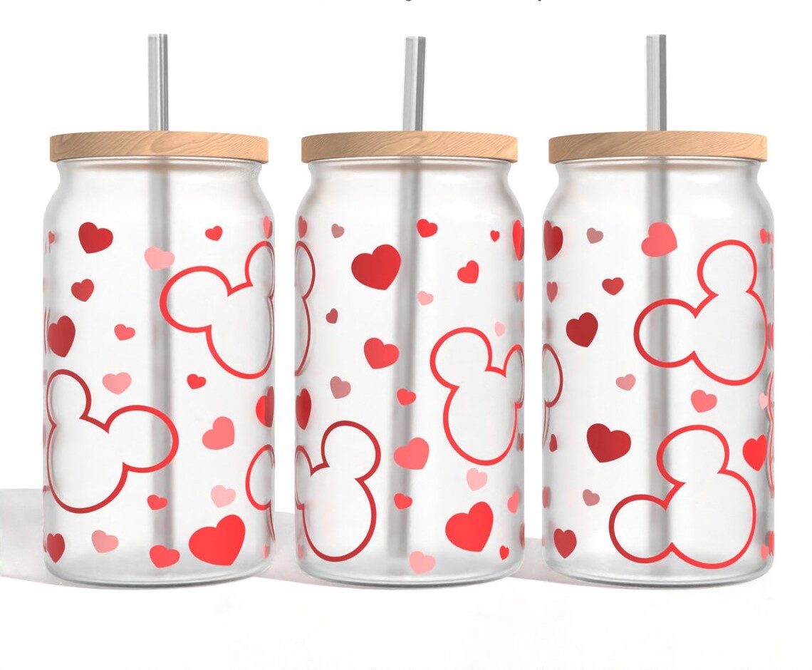 MICKEY MOUSE VALENTINE GLASS CUP